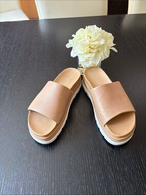 J Slides Tan Platform Slide Mules
